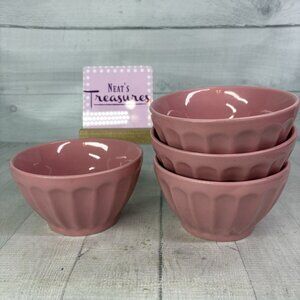 Home Target SOILD PINK Retro Stoneware Oven Safe Fluted Soup Cereal Bowls Set 4